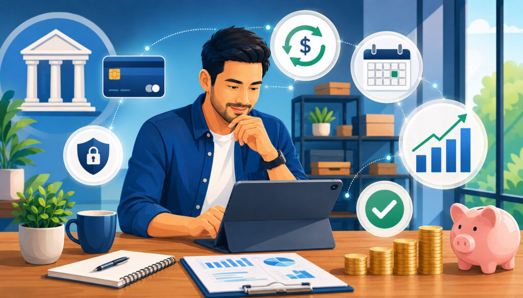 Business owner reviewing line of credit options in a modern office