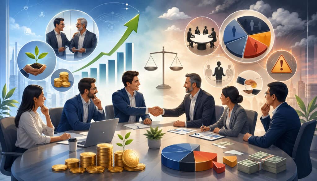 Equity financing pros and cons illustration