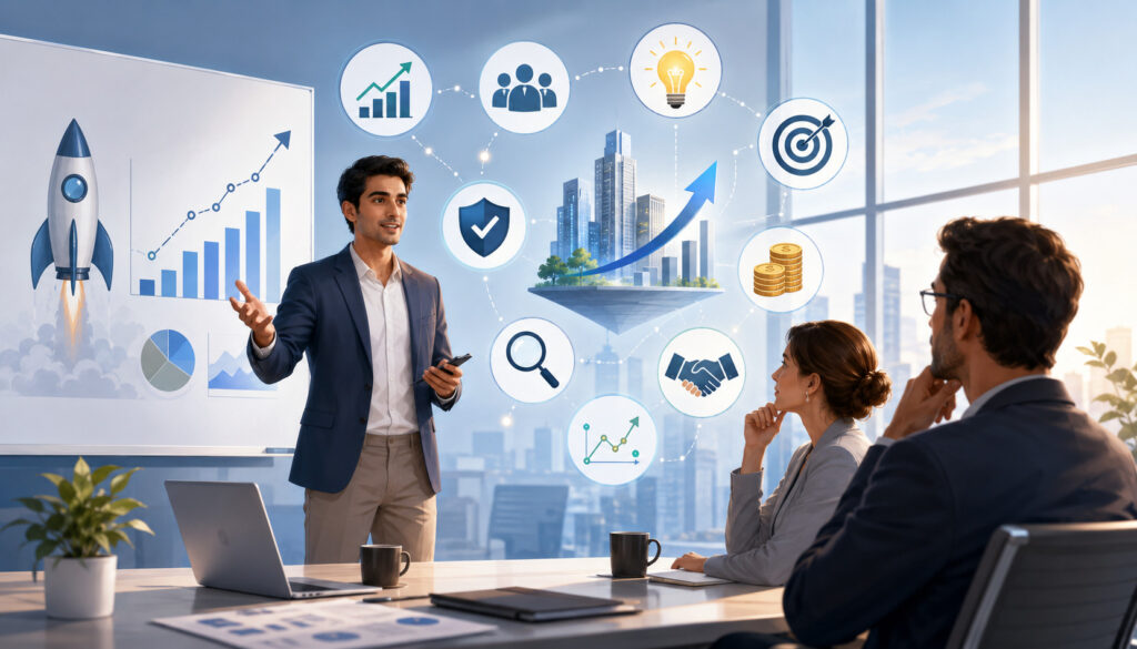 Angel investor evaluating startup growth and funding potential