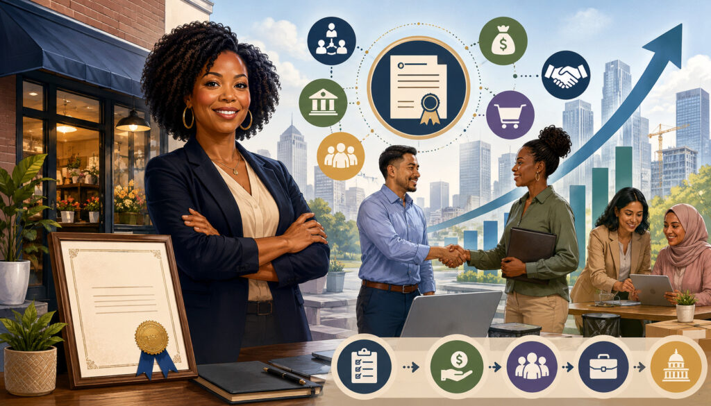 Minority-owned business certification and growth illustration